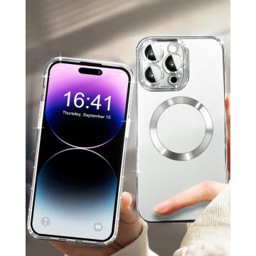Magnetic transparent case for iPhone 15 Pro Max, Silver