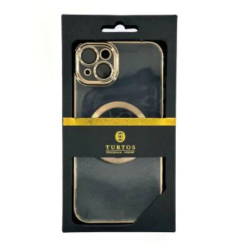 Magnetic transparent case for iPhone 15 Plus, Gold
