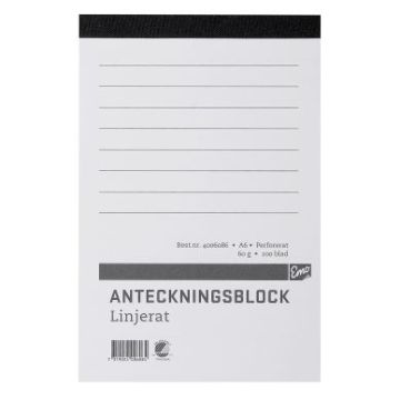Anteckningsblock A6 100 blad linj perf