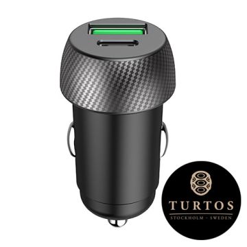 TURTOS Car Charger 12V USB-A & USB-C, grey