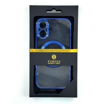 Magnetic transparent case for iPhone 16 Plus, Navy Blue