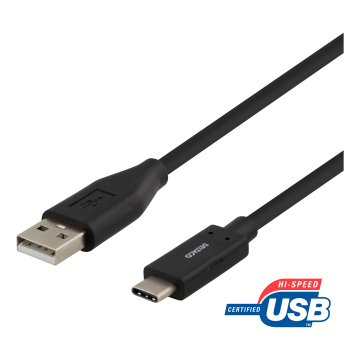 Deltaco - USB 2.0 cable, type A M - type C M, 2m, black