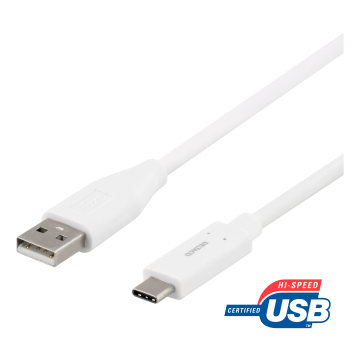 Deltaco - USB 2.0 Cable, Type A - Type C ma, 0.5m, white